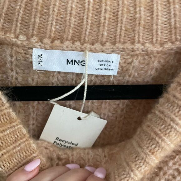 Mango Tan Chunky Knit Sweater Recycled Polyester Size Small - Picture 8 of 10
